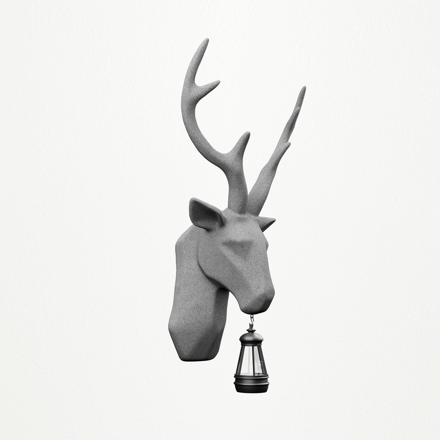 Deer Head Wall Mount with Solar Light, Waterproof Resin Material, Animal Head Wall Decor for Living Room Doorway Garden Gallery Studio Easy Assembly, Unique Gift Idea (Grey-1)
