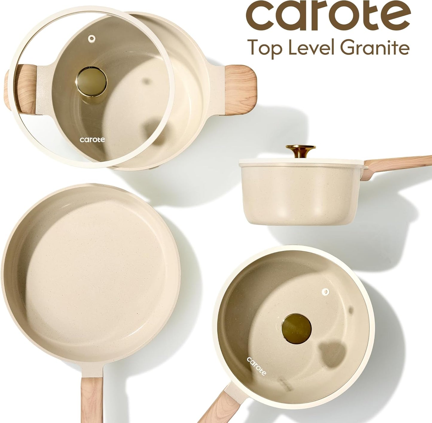 CAROTE 14Pcs Pots and Pans Set Non stick, Ceramic Cookware Set, Non-to