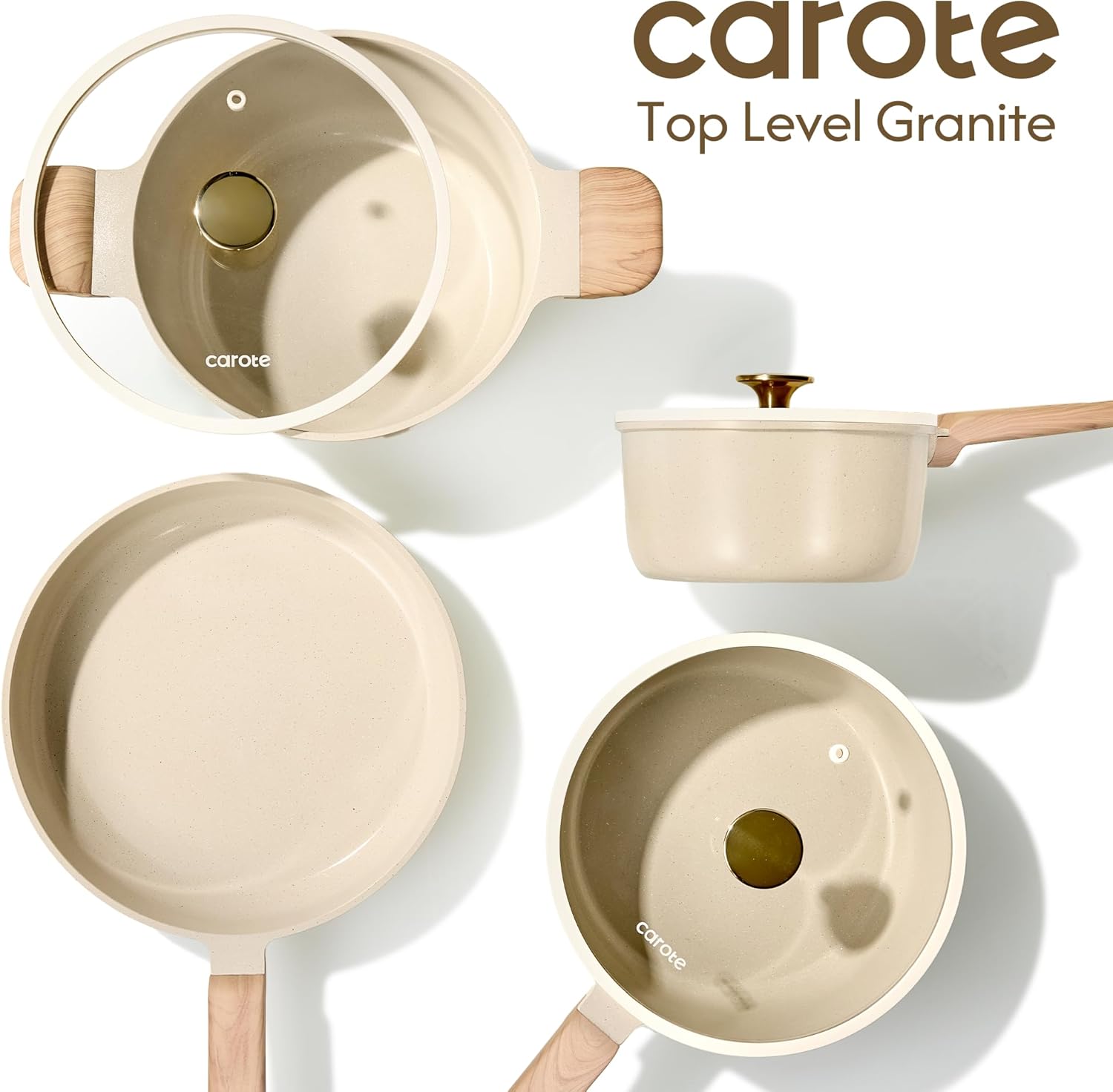CAROTE 14Pcs Pots and Pans Set Non stick, Ceramic Cookware Set, Non-to