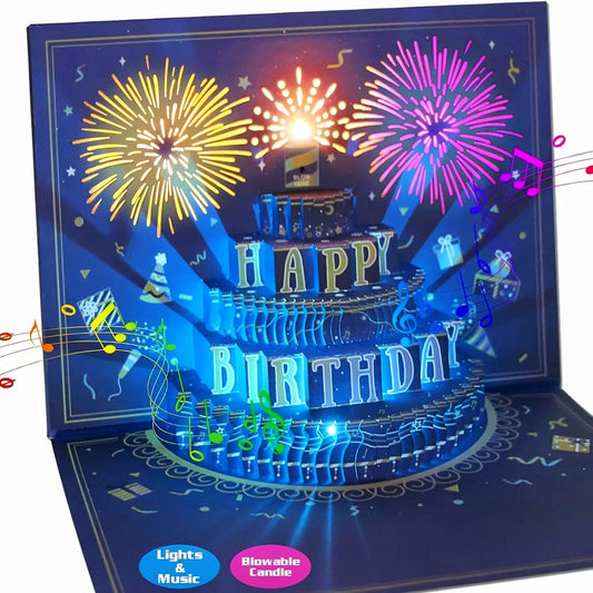 3D Pop Up Birthday Cards, Musical LED Lights Birthday Cards, Greeting 