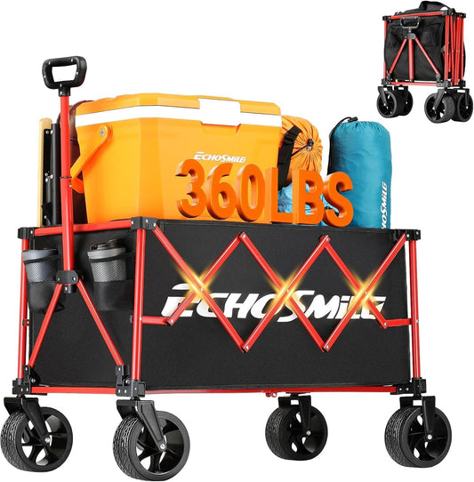 EchoSmile Collapsible Folding Wagon Cart 360lbs, Heavy Duty Garden Uti