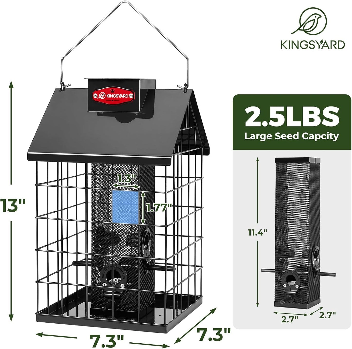 Kingsyard Squirrel Proof Caged Bird Feeder for Outdoor Hanging - Weatherproof Metal Mesh Tube Finch Bird Feeder with 4 Ports for Nyjer/Thistle Seed, Small Birds Goldfinches, Chickadees, Black