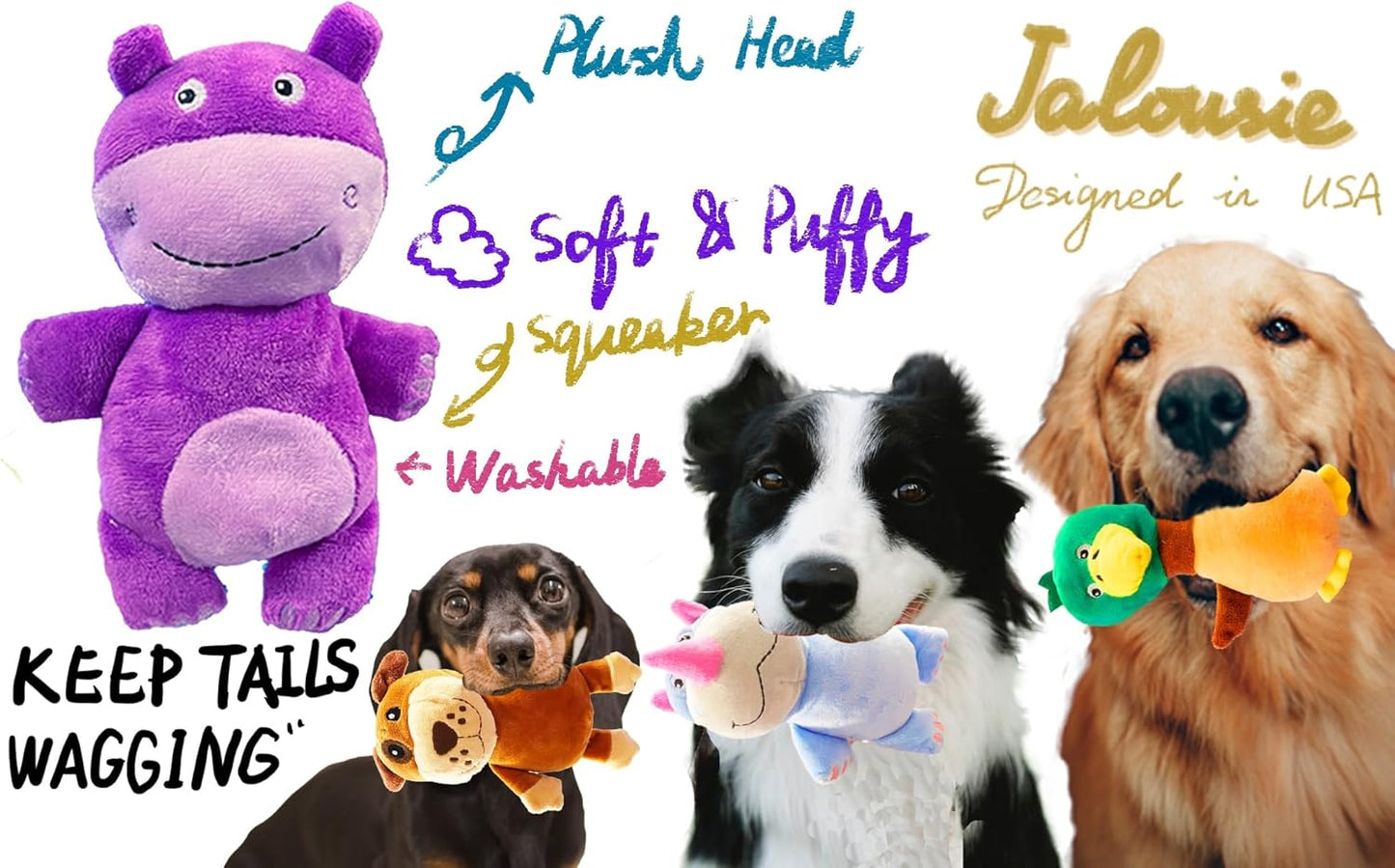 Jalousie Multipack Dog Squeaky Toys Strong Almost Indestructible, with