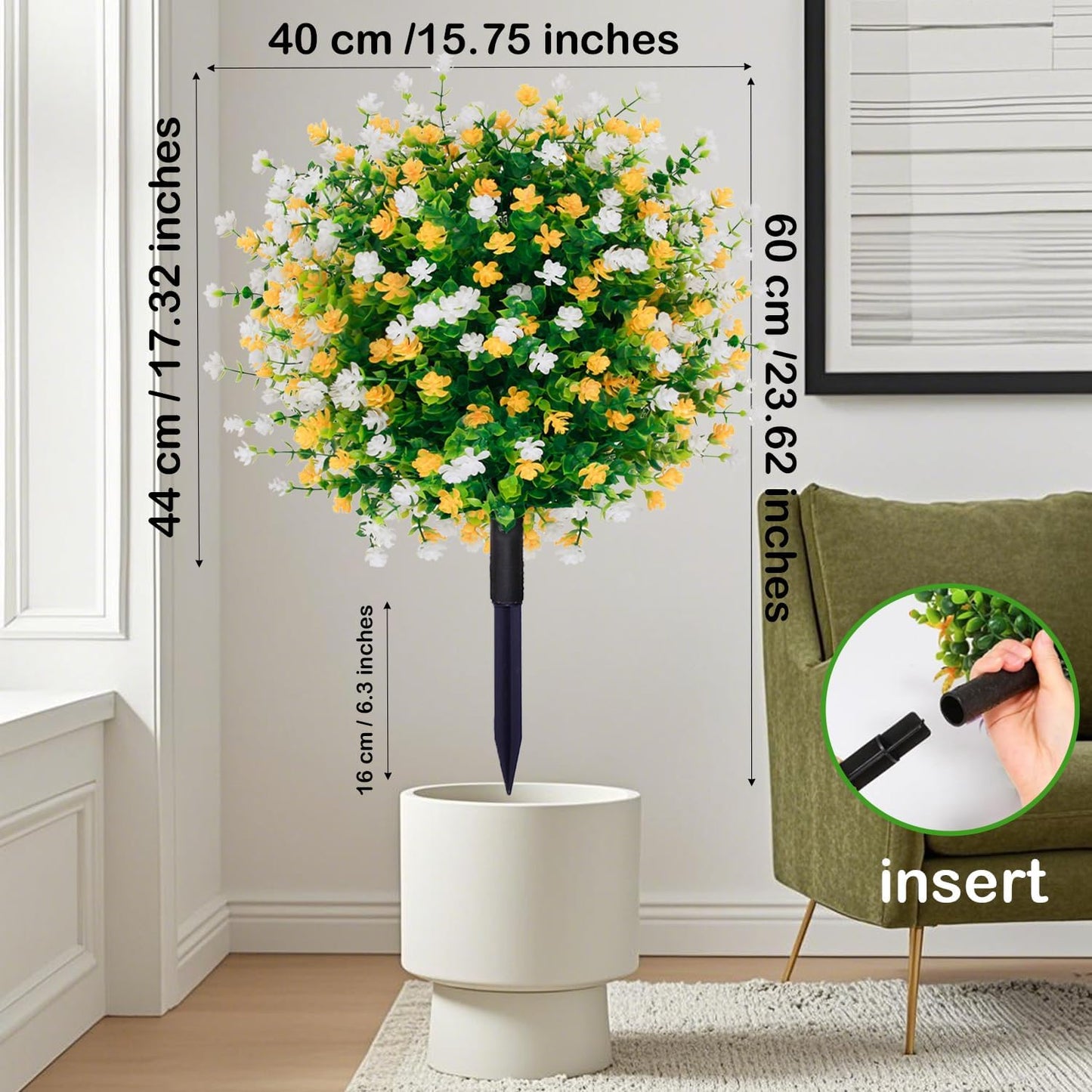 2 Pack Artificial Boxwood Topiary Ball Tree with Spike,15.75" Outdoor UV Resistant Fake Plants Shrubs Bushes,Faux Flower Evergreen for Pot Fillers Planter Porch Yard Outside Spring Decoration