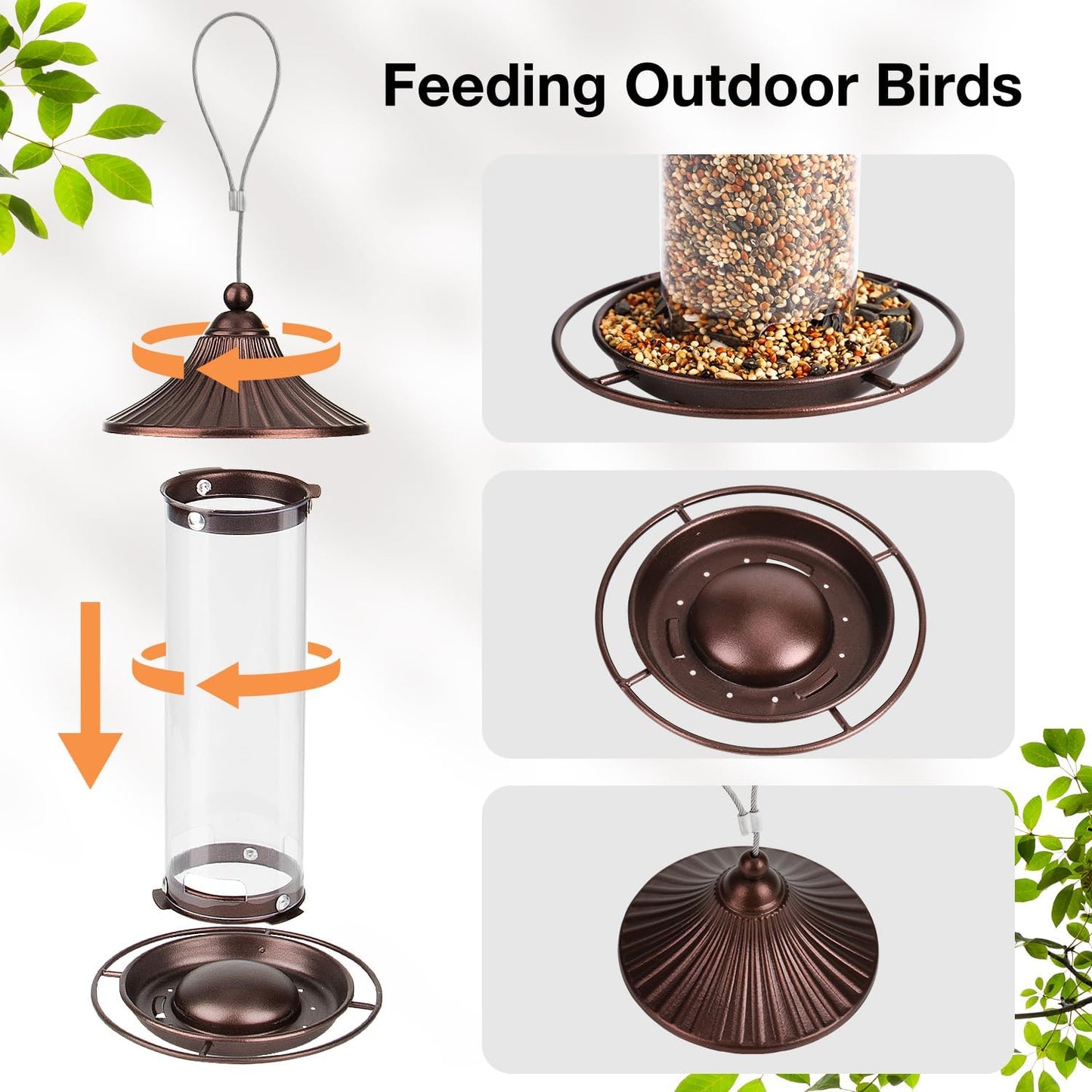 Bird Feeder, Easy to Fill Feeder for Small Wild Birds, Metal - Hanging Bird Feeder for Garden Yard Outside, 0.8 LBS Capacity