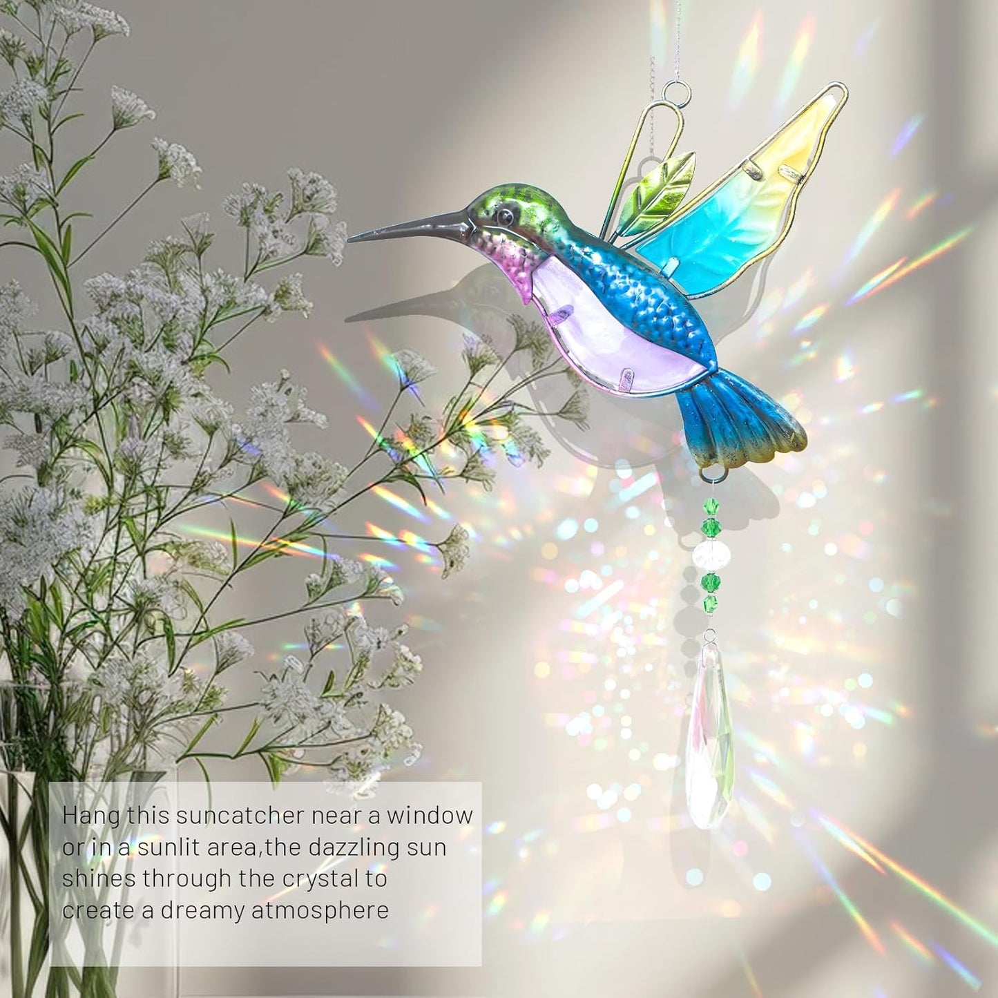 WEISIPU Crystal Suncatchers for Windows - Hummingbird Crystal Ball Prisms Hanging Crystals Ornament for Home Garden Office Wedding Christmas Decoration-Hummingbird