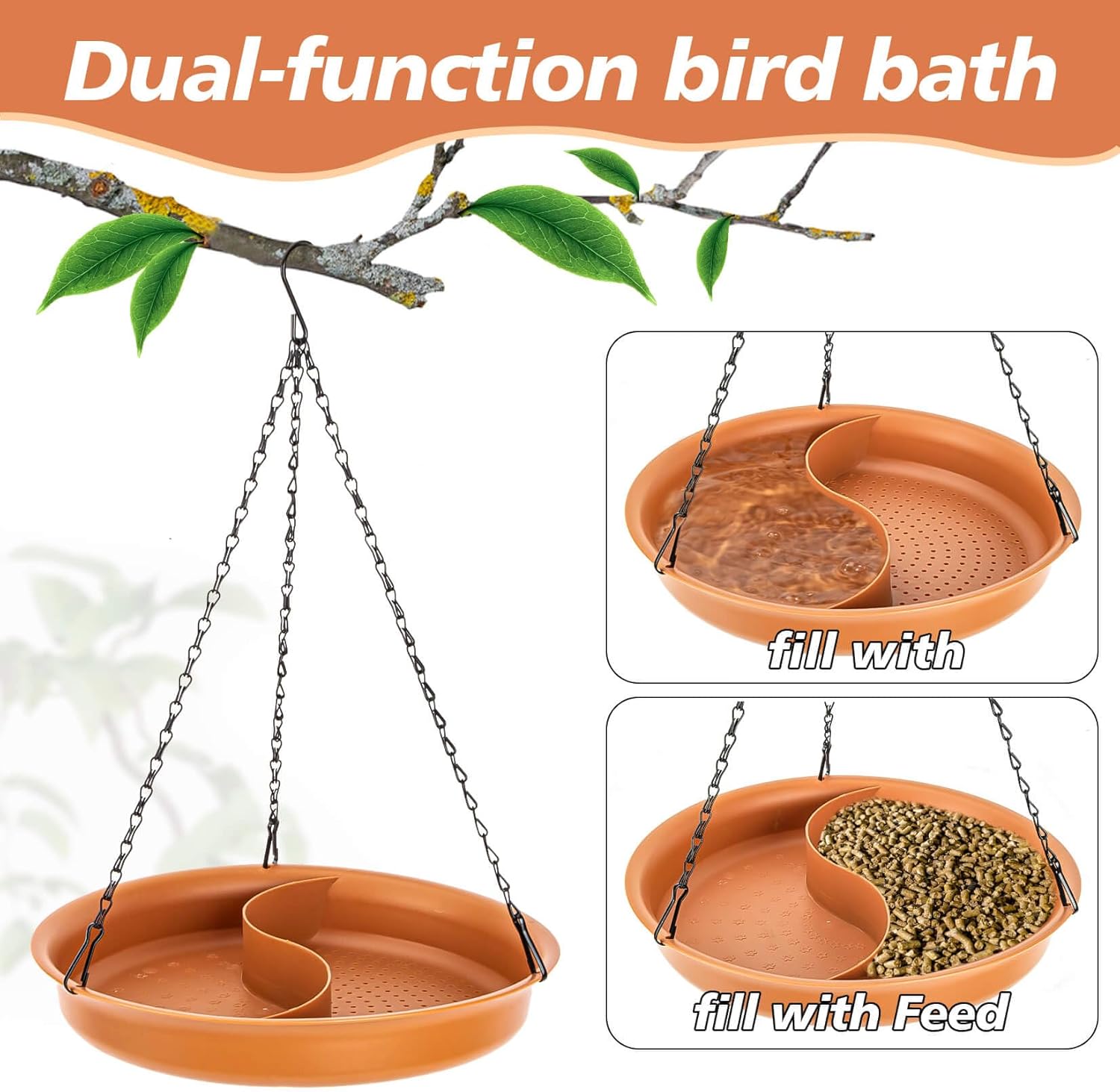 CARGEN Hanging Bird Bath for Outdoors - Hanging Bird-Feeder BirdBath B