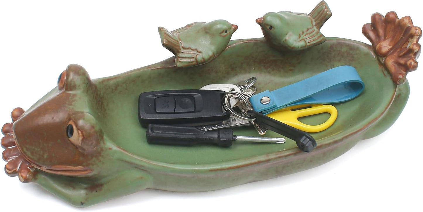 Birdbath Bowl Only, Ceramic Ground Level Bird Baths for Outdoors, Frog