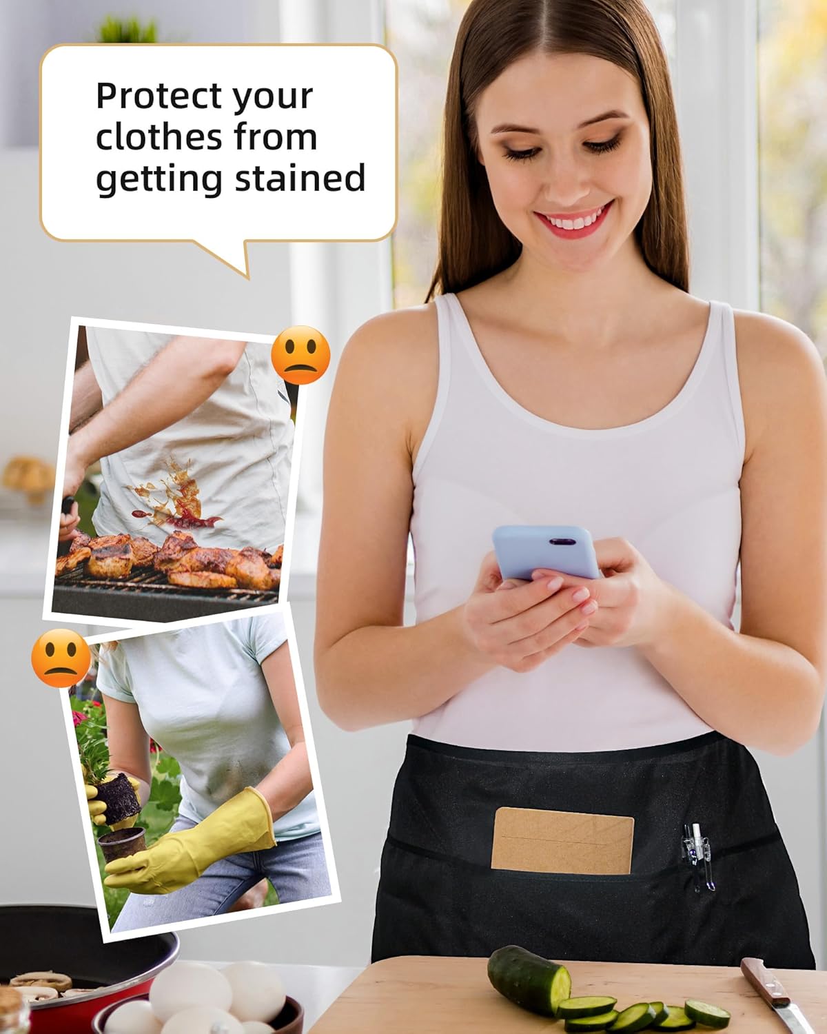 Xeoxarel Aprons with 4 Pockets (Available in 3 Pack / 7 Pack) 23.5'' X 11.5''