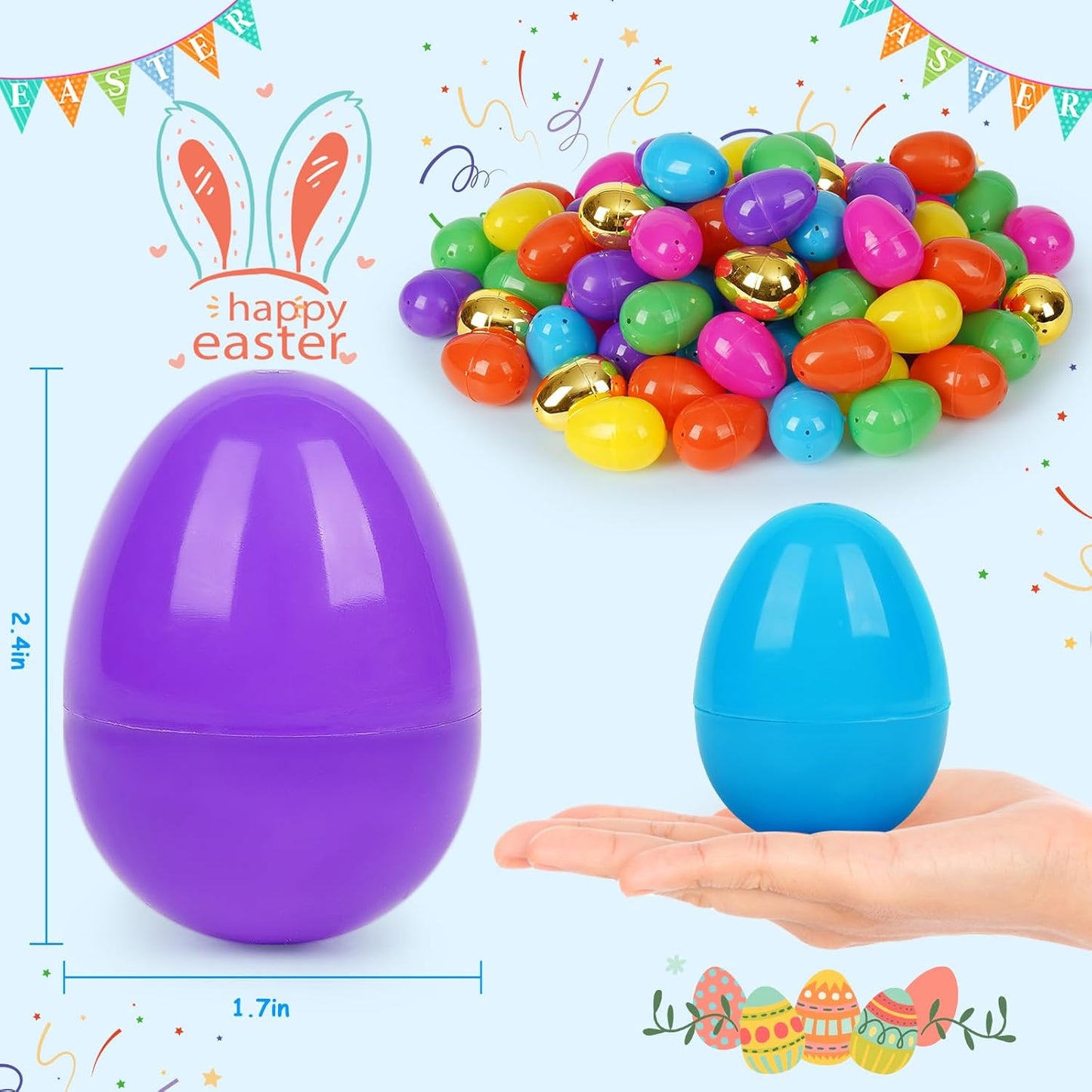 YEAHBEER 150 Easter Eggs, 2.36" Bright Colors Plastic Easter Eggs Empty Include 6 Golden Eggs for Easter Hunt,Filling Treats, Basket Stuffers, Party Favor (150 Pack)