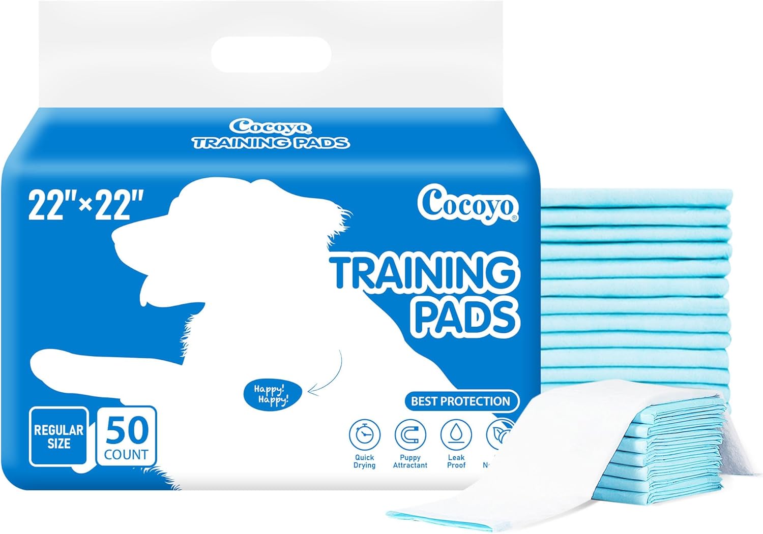 COCOYO Best Value 22"x22" Dog Training Pads 50 Count | Dog Pee Pads | 