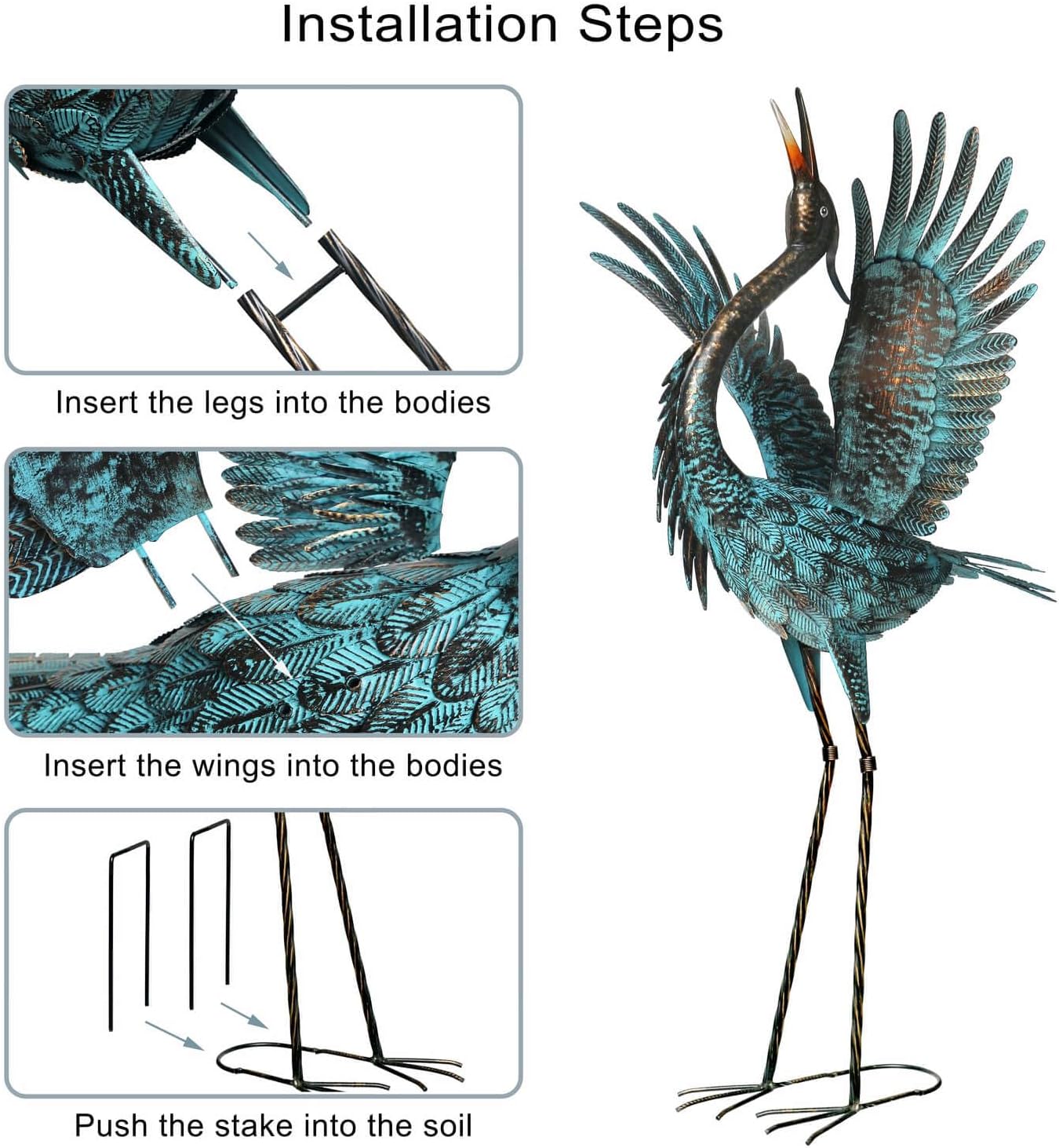 Natelf Garden Crane Sculptures & Statues, Blue Heron Decor Outdoor Lar