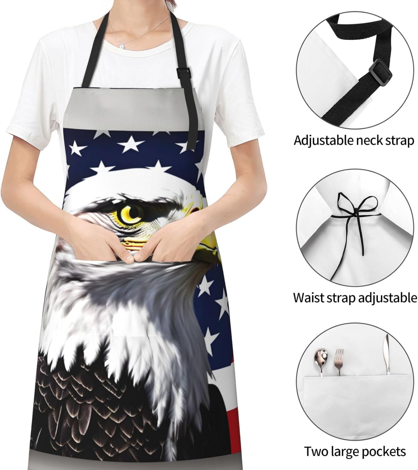 Bald Eagle Flag print Waterproof chef's apron with pocket apron for kitchen cooking baking barbecue and gardening