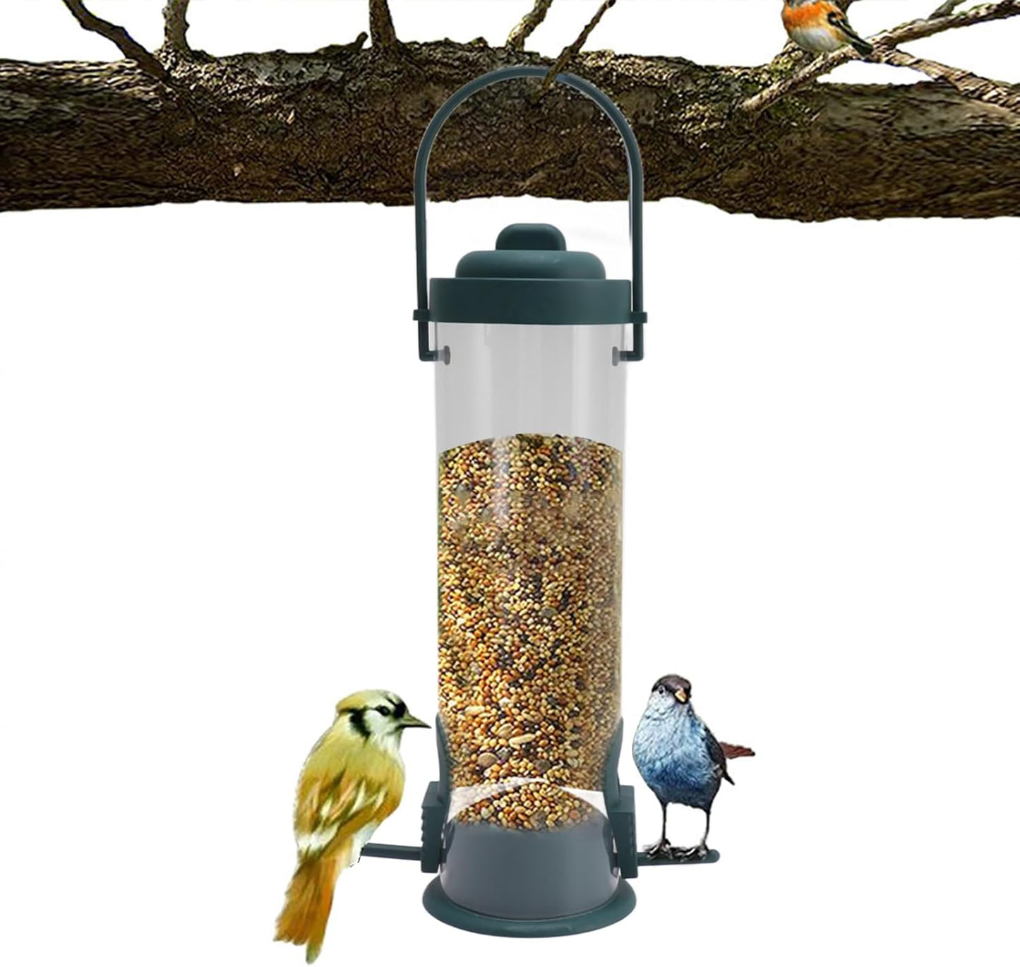 FLEXMAN 2 Set Bird Tube Feeder, 6.5cm Wide Opening Plastic Transparent Hanging Finch Feeder, Garden Decoration with 2 Vents 2 Ports for Outdoor