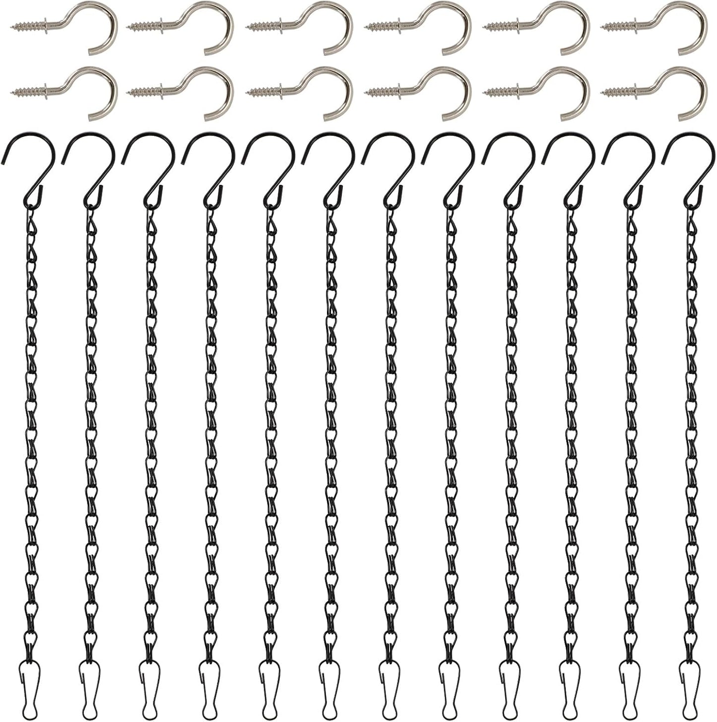 12 Pcs Adjustable Hanging Chains with S Hooks,10 Inch Black Metal Plant Hanger Chain for Hanging Baskets, Bird Feeders, Lanterns, Wind Chimes (Comes with 12 Replacement Metal Plant Hooks)