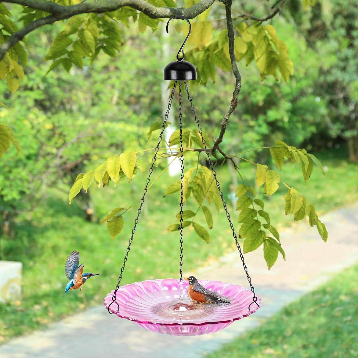 MUMTOP Hanging Bird Bath-Bird Baths for Outdoors - 12 Inch Glass Bird 