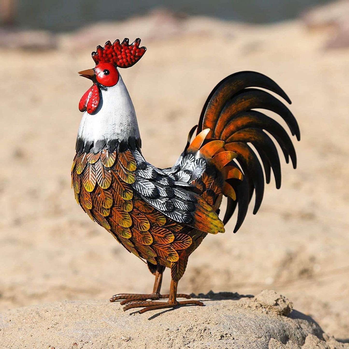 Kircust Garden Rooster Statues & Sculpture, Metal Chicken Animal Yard 