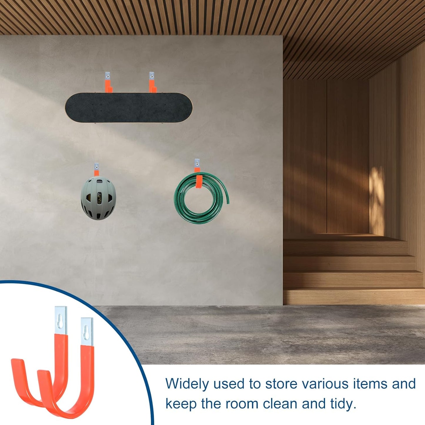 uxcell 2 Pcs 5.91x3.54 Inch Garage Hanging Hooks, Heavy Duty Utility J Hooks, Wall Mount Hooks, Tool Hangers for Garage, Garden, Tools Storage, Orange