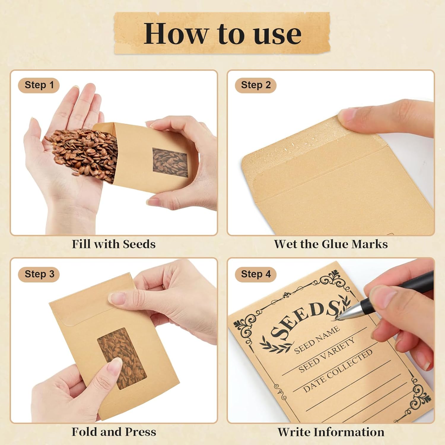 50-Pack Seed Packets Envelopes with Clear Window, 4.72 x 3.15 Inch Sma