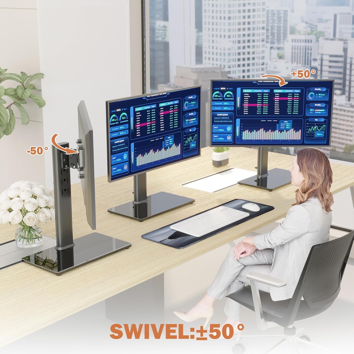 Single LCD Computer Monitor Free-Standing Desk Stand Mount Riser for 1