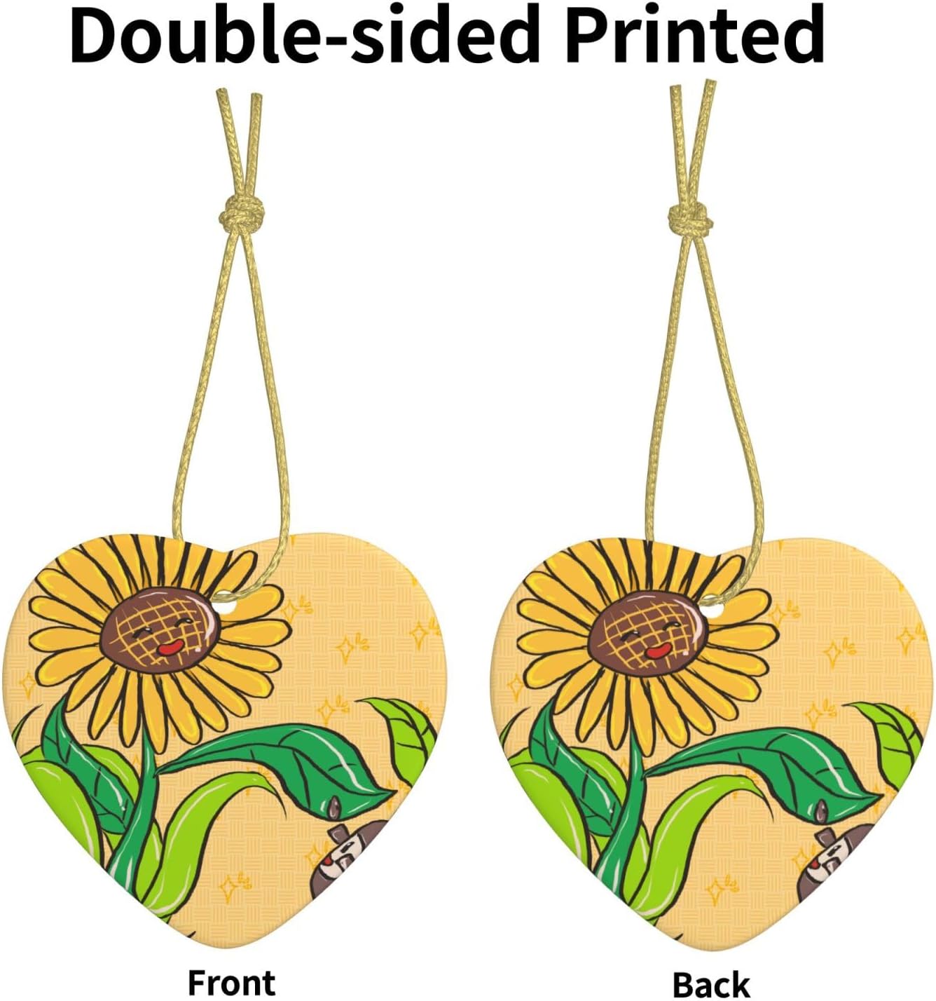 Sunflower Seeds and Sunflowers Heart-Shaped Ceramic Ornaments for Home Wall Decoration, Garden Parties, and Christmas Tree Decorations.