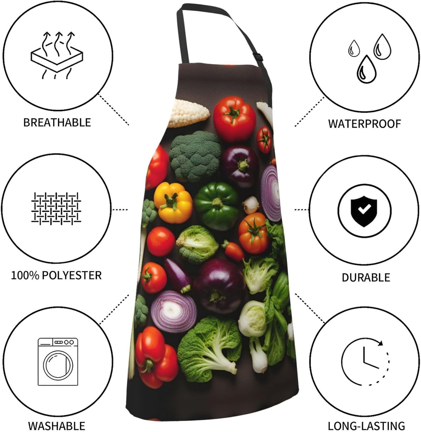 Introduction of various vegetables print Waterproof chef's apron with pocket apron for kitchen cooking baking barbecue and gardening