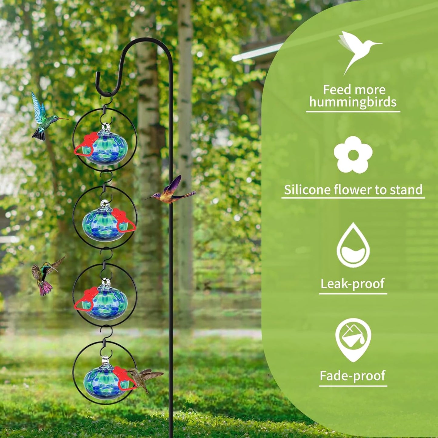 4 Pack Circular Hummingbird feeders for Outdoors Hanging,Hand Blown Glass Hummingbird Feeder with 4 Adjustable Silicone Perch,Never Leak,Gardening Gifts for Woman Man(Dotted Blue)