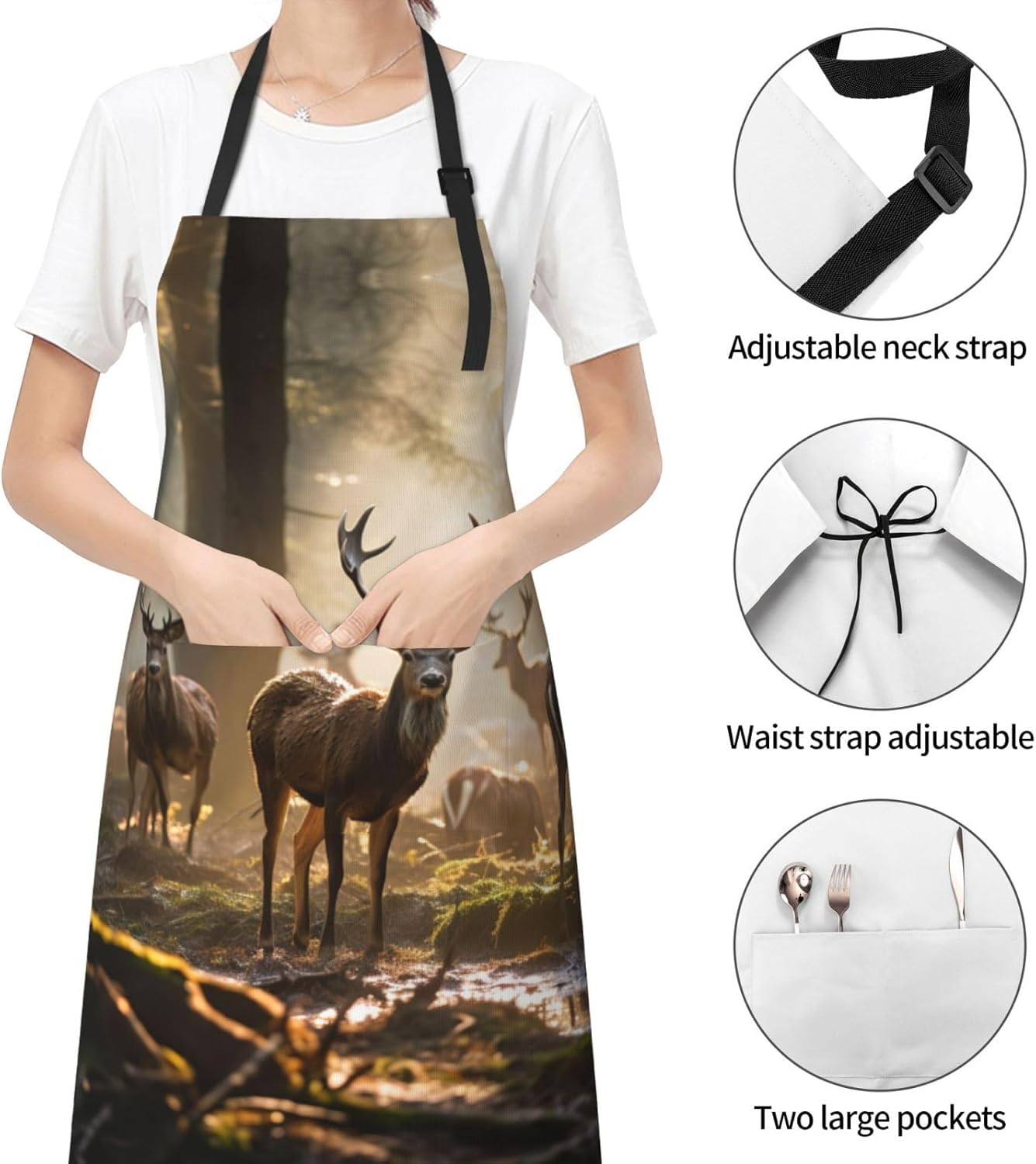 Deers Picture print Waterproof apron with pocket adjustable cooking apron for adult kitchen bibs to bake