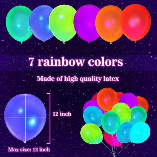 100 Pcs UV Neon Balloons, Neon Glow Party Balloons UV Black Light Balloons Glow in the Dark for Birthday Decorations Wedding Glow Party Supplies Blacklight Reactive Fluorescent