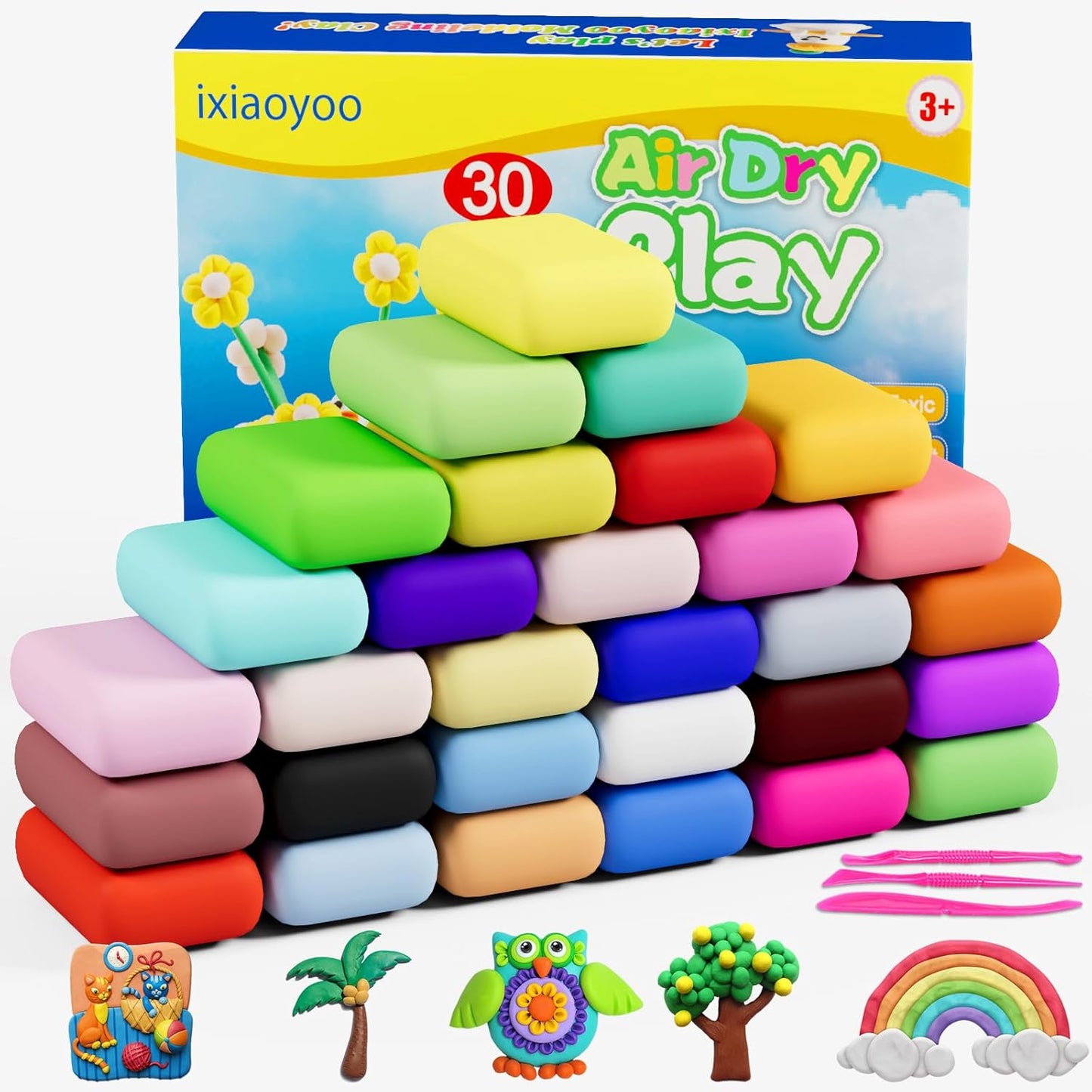 Air Dry Clay, 30 Colors Modeling Clay for Kids, DIY Model Toys with Sc