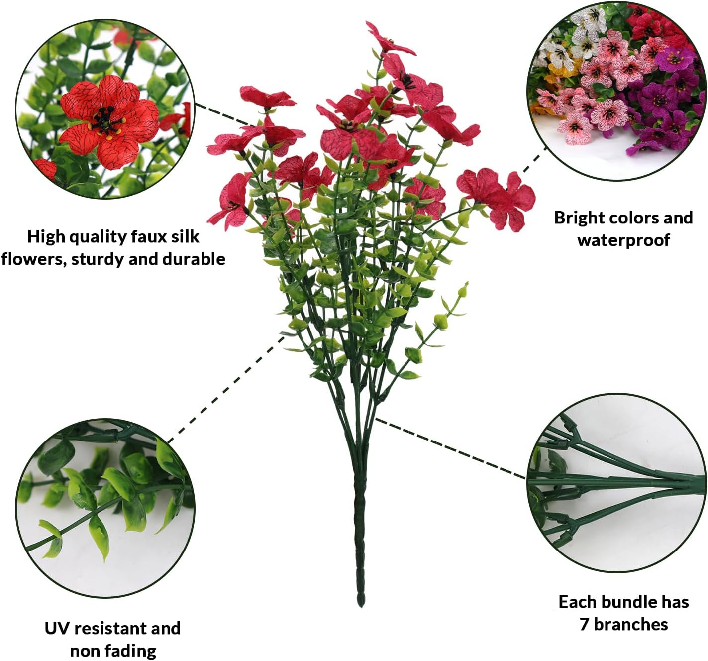 Outdoor Faux Plants 12 Bundles, Uv Resistant Artificial Outdoor Flowers, Artificial Flowers for Outdoors Indoor Porch Patio Home Yard Garden Window Box Pot Planters Decorations.