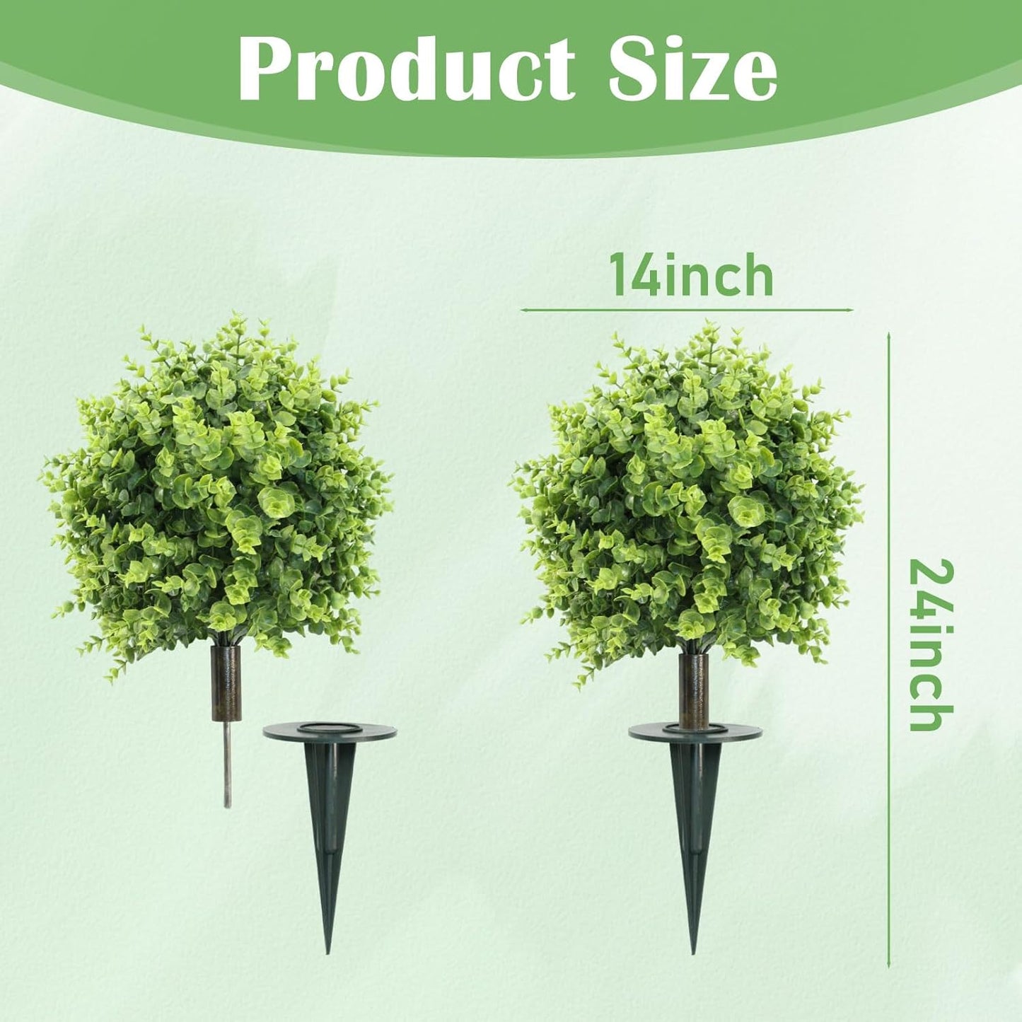 2 Pack Artificial Eucalyptus Topiary Ball Tree - 24" Artificial Plants for Yard with Ground Spike, UV Resistant Fake Plants Bushes Outdoor Greenery Shrubs for Front Porch Garden Enterway Home Decor