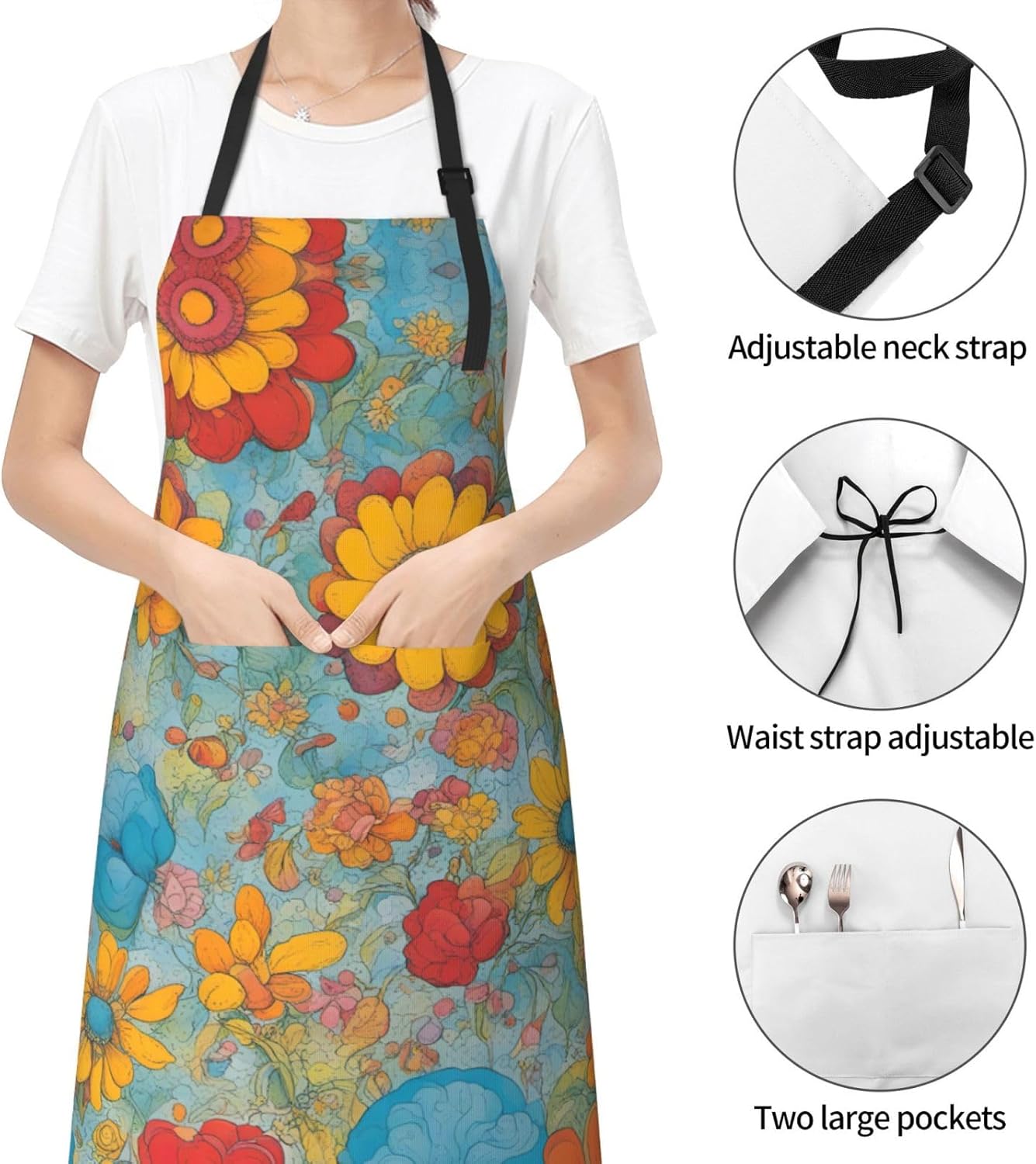 Bright Color print Waterproof chef's apron with pocket apron for kitchen cooking baking barbecue and gardening