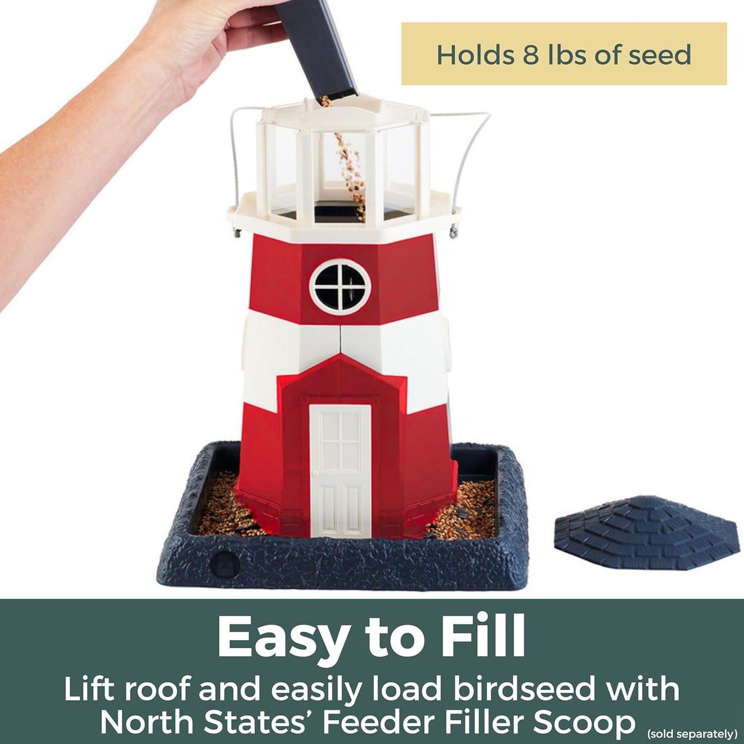 North States Village Collection - Large Red/White Lighthouse Bird Feeder: Hanging Bird Feeder for Outdoors, Holds 8 Pounds of Seed