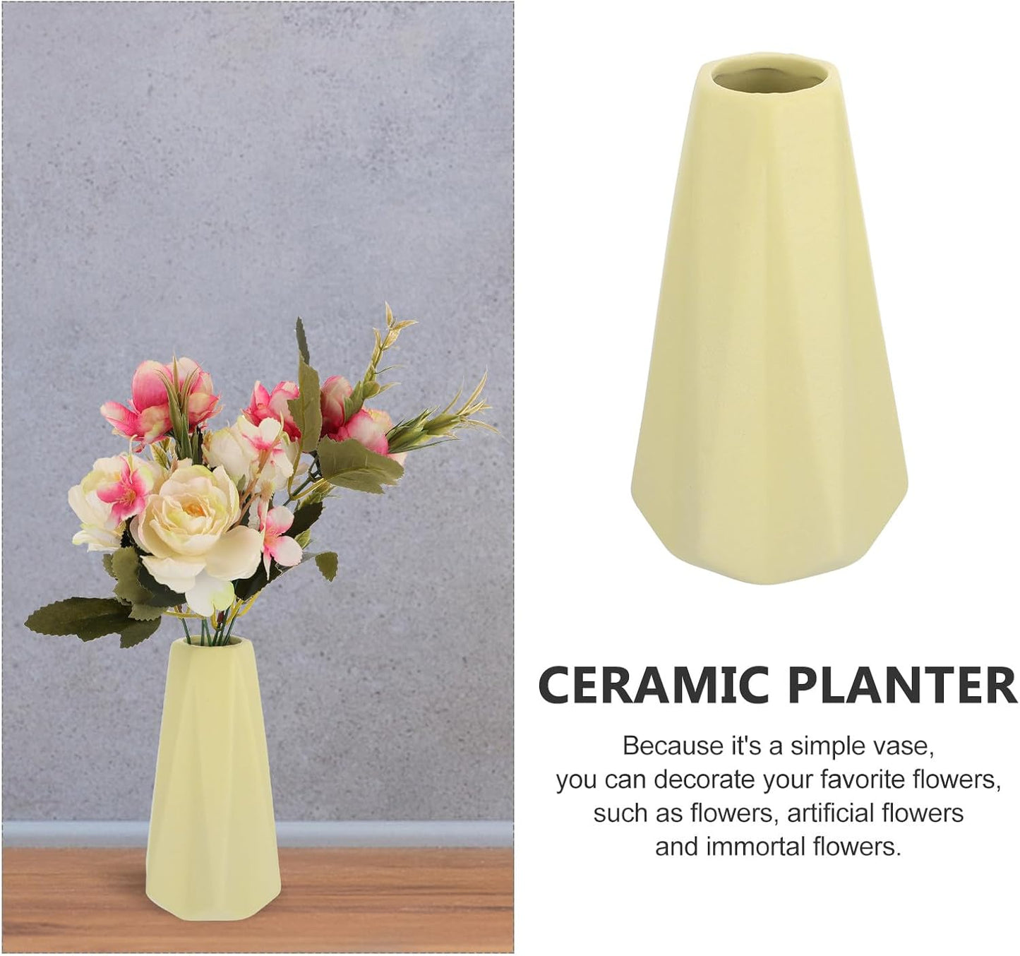 PRETYZOOM Ceramic Vase Gradient Flowerpot Yellow Hydroponic Ornament C