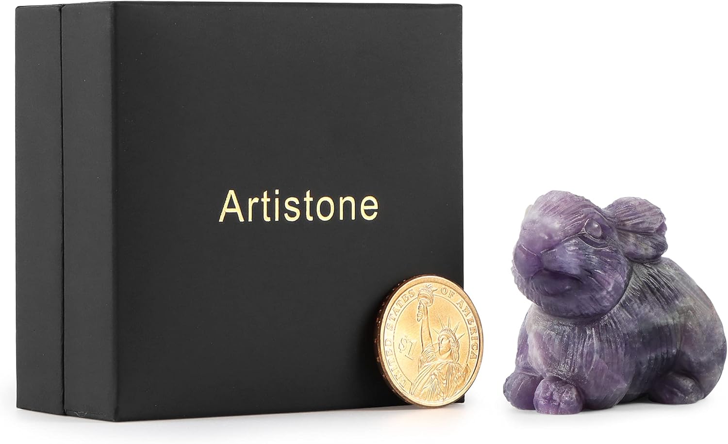 Artistone Amethyst Crystals Rabbit Statue Figurines,Hand Carved Gemsto