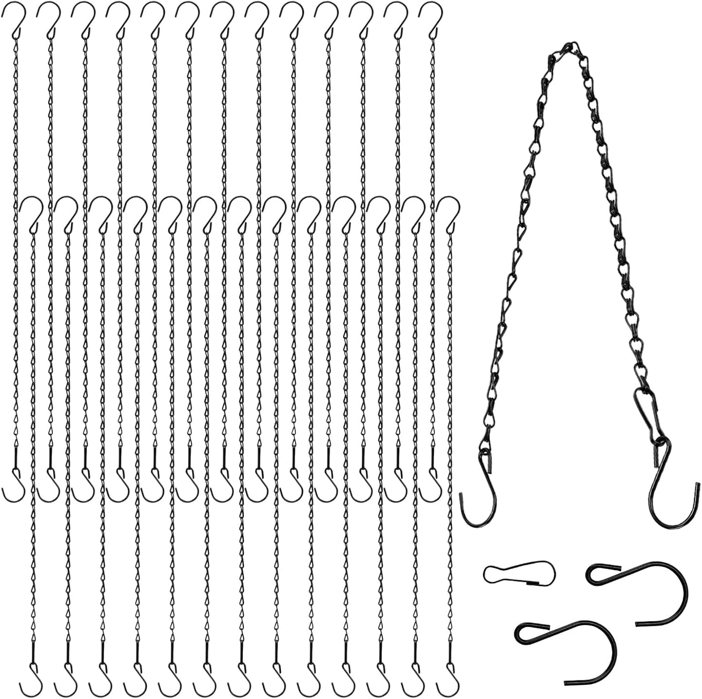 SOUJAP 30 PCS Hanging Chains with Hooks and Clips, 19.6 inch Metal Black Plant Chains for Hanging Baskets, Wind Chime, Bird Feeder