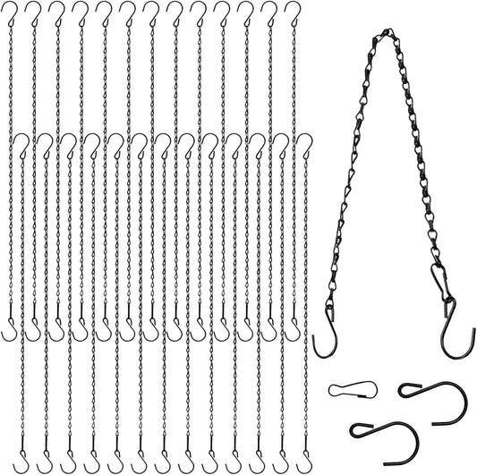 SOUJAP 30 PCS Hanging Chains with Hooks and Clips, 19.6 inch Metal Black Plant Chains for Hanging Baskets, Wind Chime, Bird Feeder