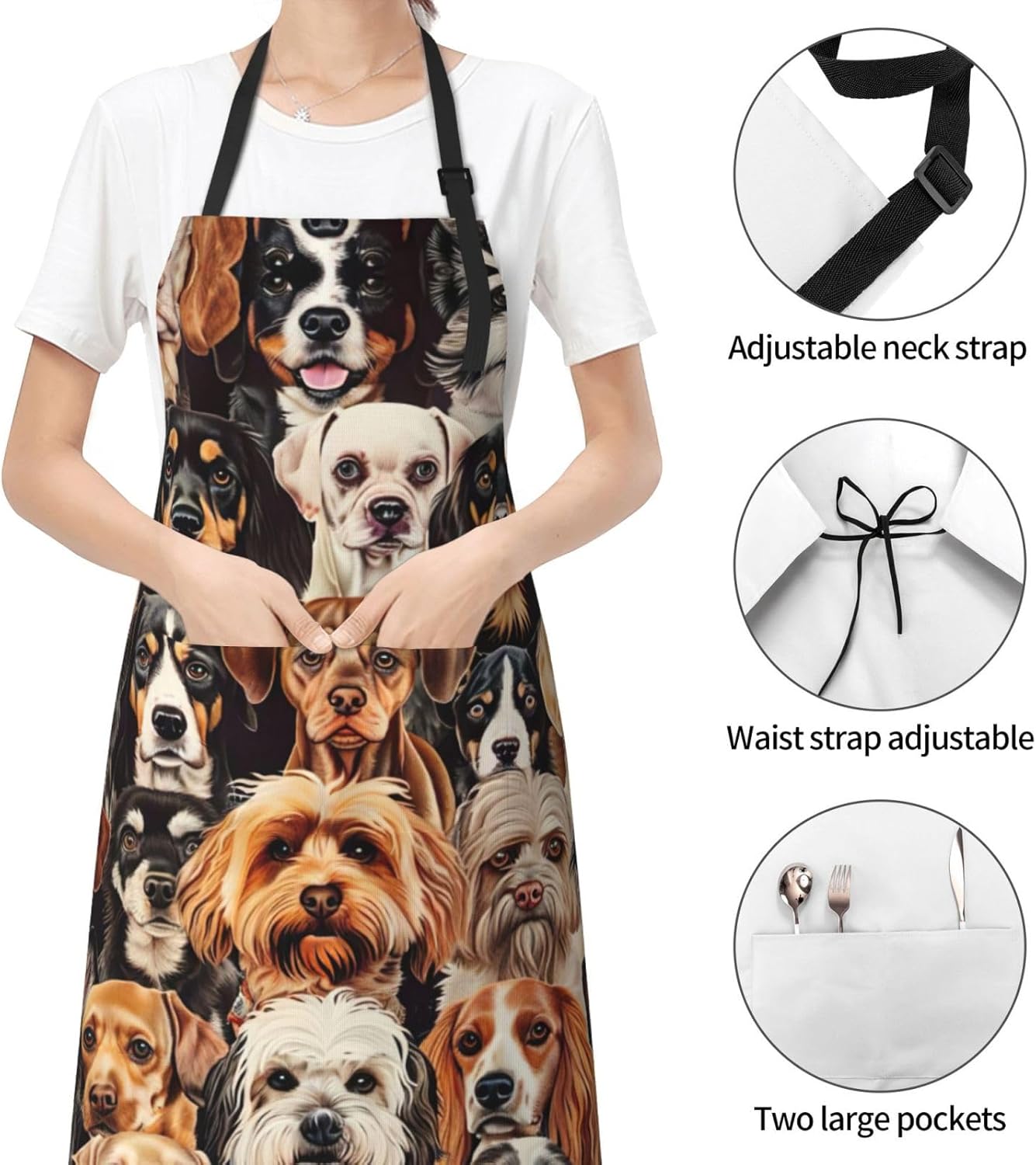 Dogs pattern print Waterproof chef's apron with pocket apron for kitchen cooking baking barbecue and gardening