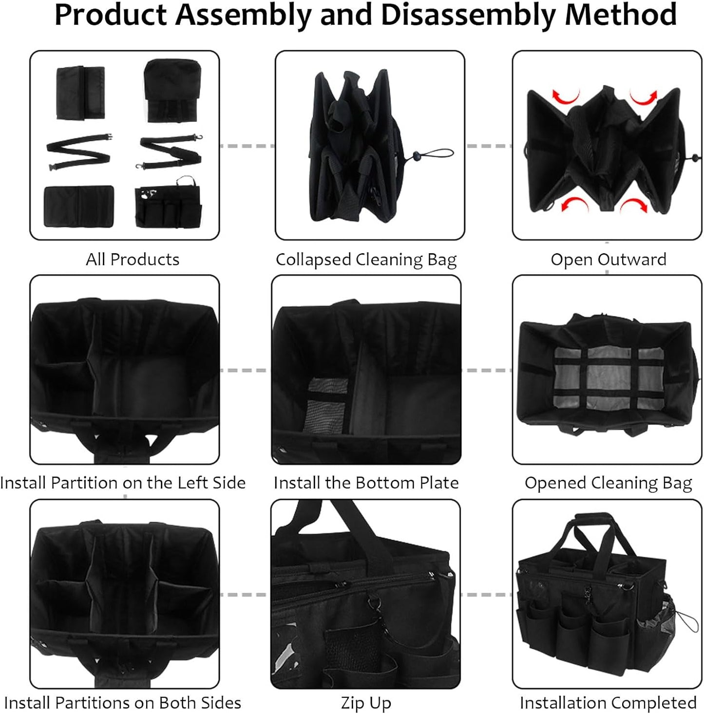 Large Cleaning Caddy Bag with Removable Apron, Wearable Cleaning Bags for Housekeepers, Utility Tool Tote for Kitchen, Garden & Car Detailing, Cleaning Supplies Organizer(Black)