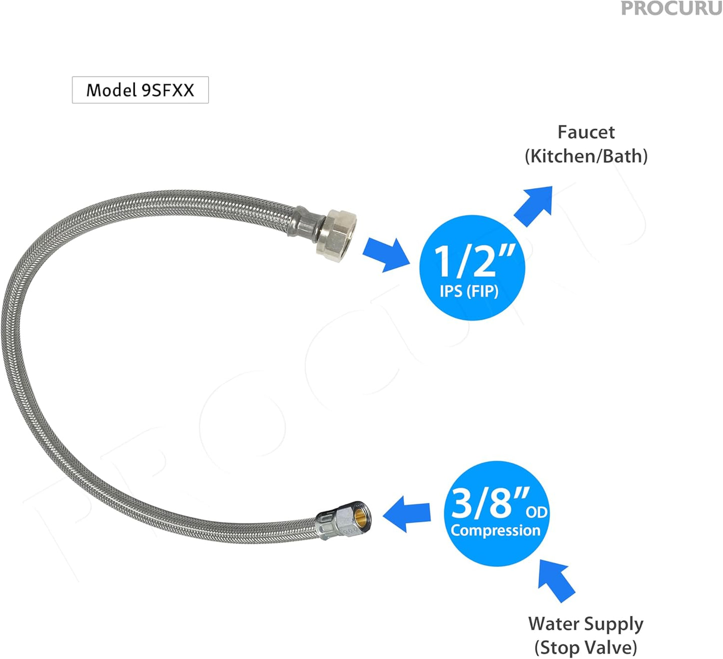 [10-Pack] PROCURU 16-Inch x 3/8" Comp x 1/2" FIP Faucet Hose Connector