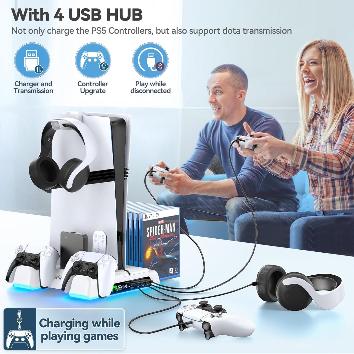 PS5/Slim/Pro Stand and Cooling Station with LED Controller Charging St