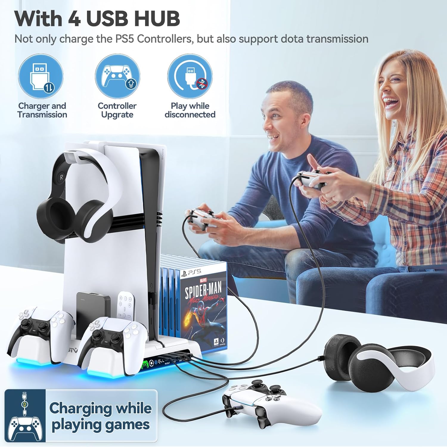 PS5/Slim/Pro Stand and Cooling Station with LED Controller Charging St