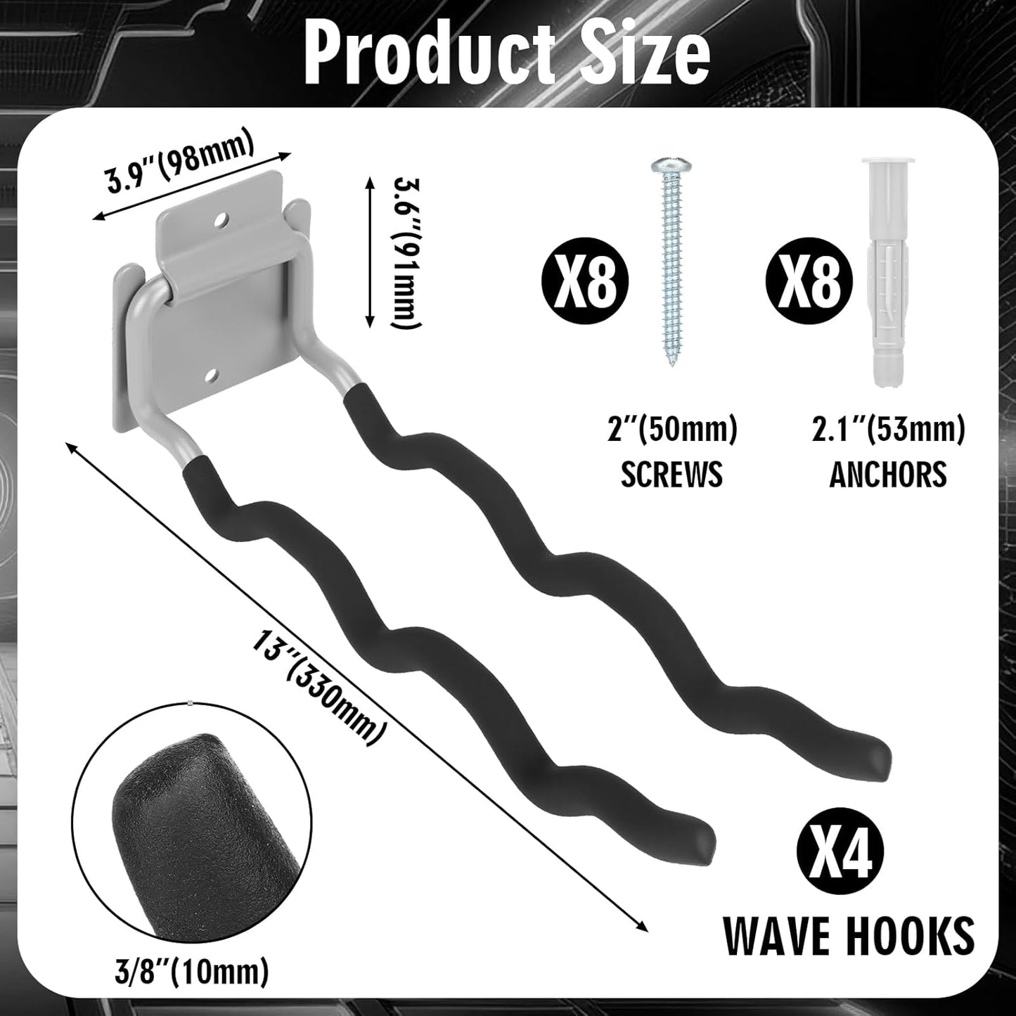 4 Pack Garage Hooks Heavy Duty 12" Ladder Hanger Wave Wall Mount Hanger Foldable Garage Storage Utility Hooks for Car Tires Ladder Shovels Chairs Power Tools Garden Tools Organization