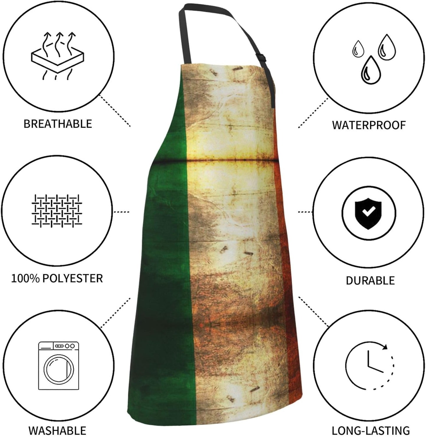 Irish Flag Print Laundry apron 28x33 In Waterproof Kitchen Apron with Pockets for Cooking Baking