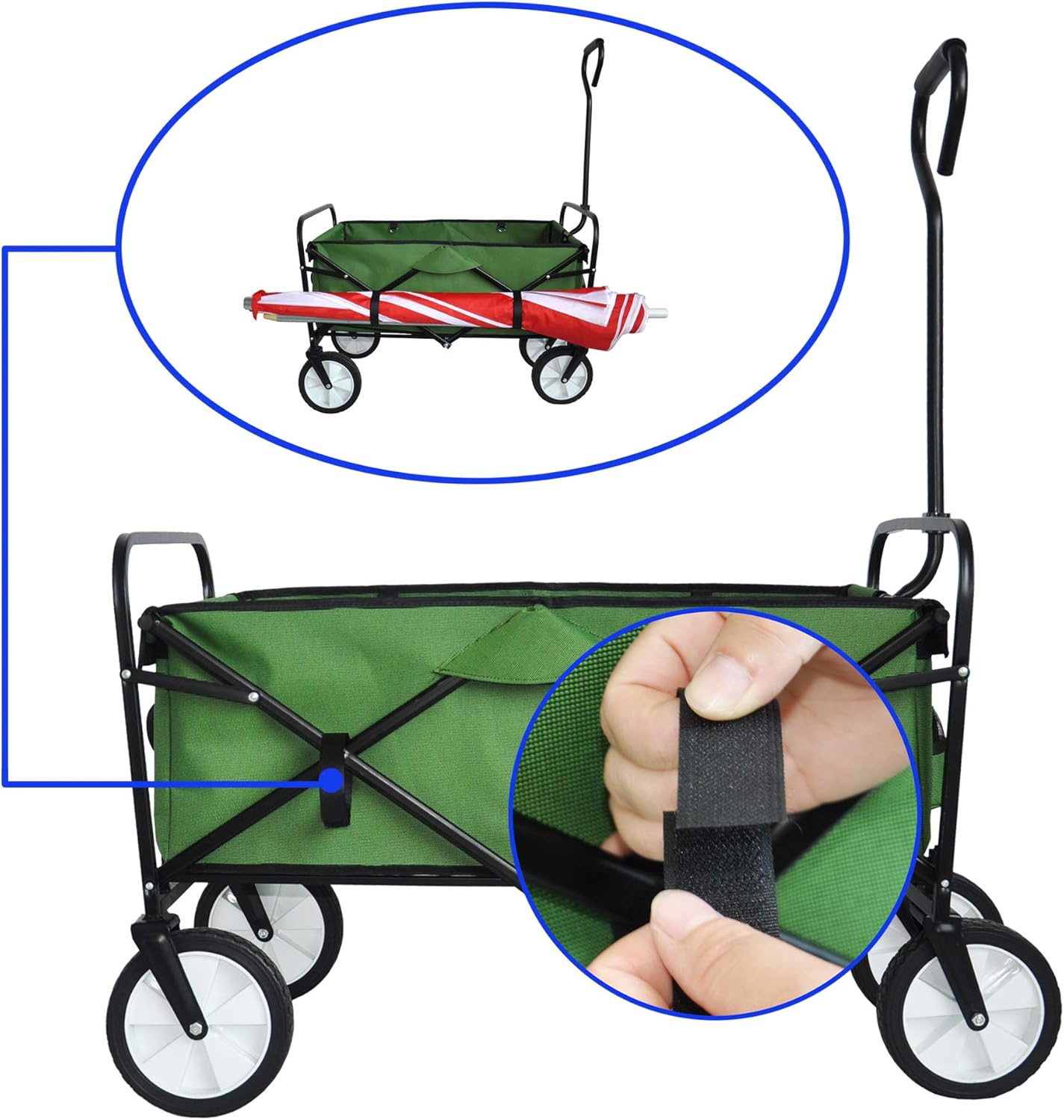Folding Wagon Cart Collapsible Outdoor Utility Wagon with All Terrain Wheels Beach Wagon,Shopping Cart Camping Wagon Heavy Duty Steel for Beach Camping Shopping Sports Portable (Blue4) (Green)