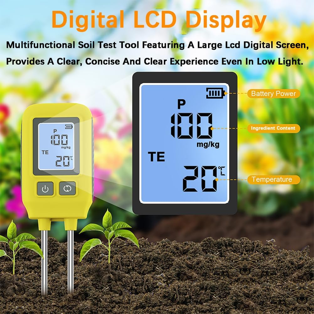 4 in 1 Soil Tester Digital - Portable Soil Nutrient Detector, Multifunctional Soil Tester Temperature Meter, for Garden Nutrients, Lawn, Plant Care, Farm
