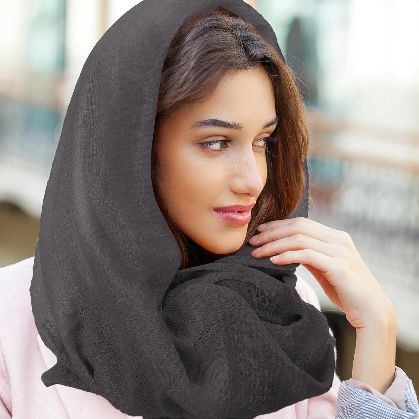 Geyoga 6 Pcs Women Scarf Shawl Hijab Scarves Cotton Crinkle Hijab for 