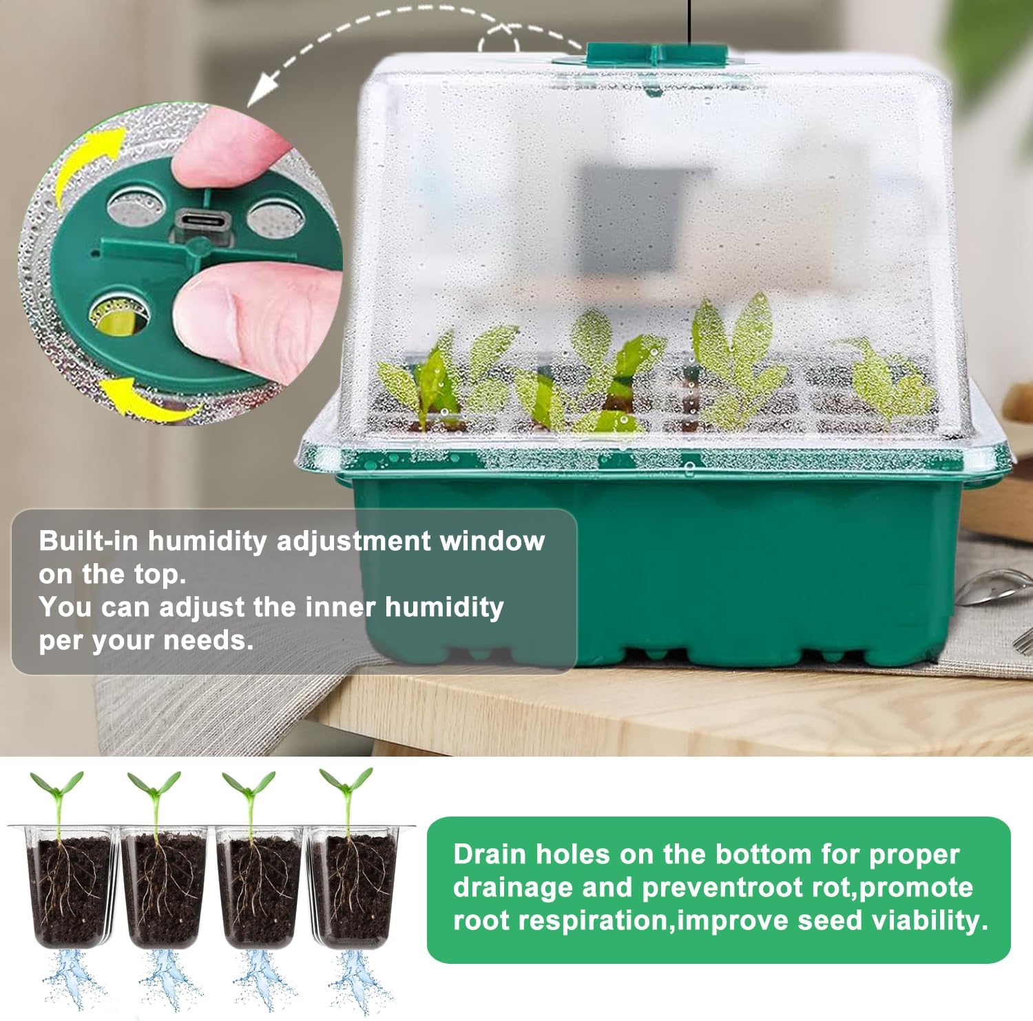 FINEST+ Seed Starter Tray with Heat Mat and Grow Light,5 Pack Seedling