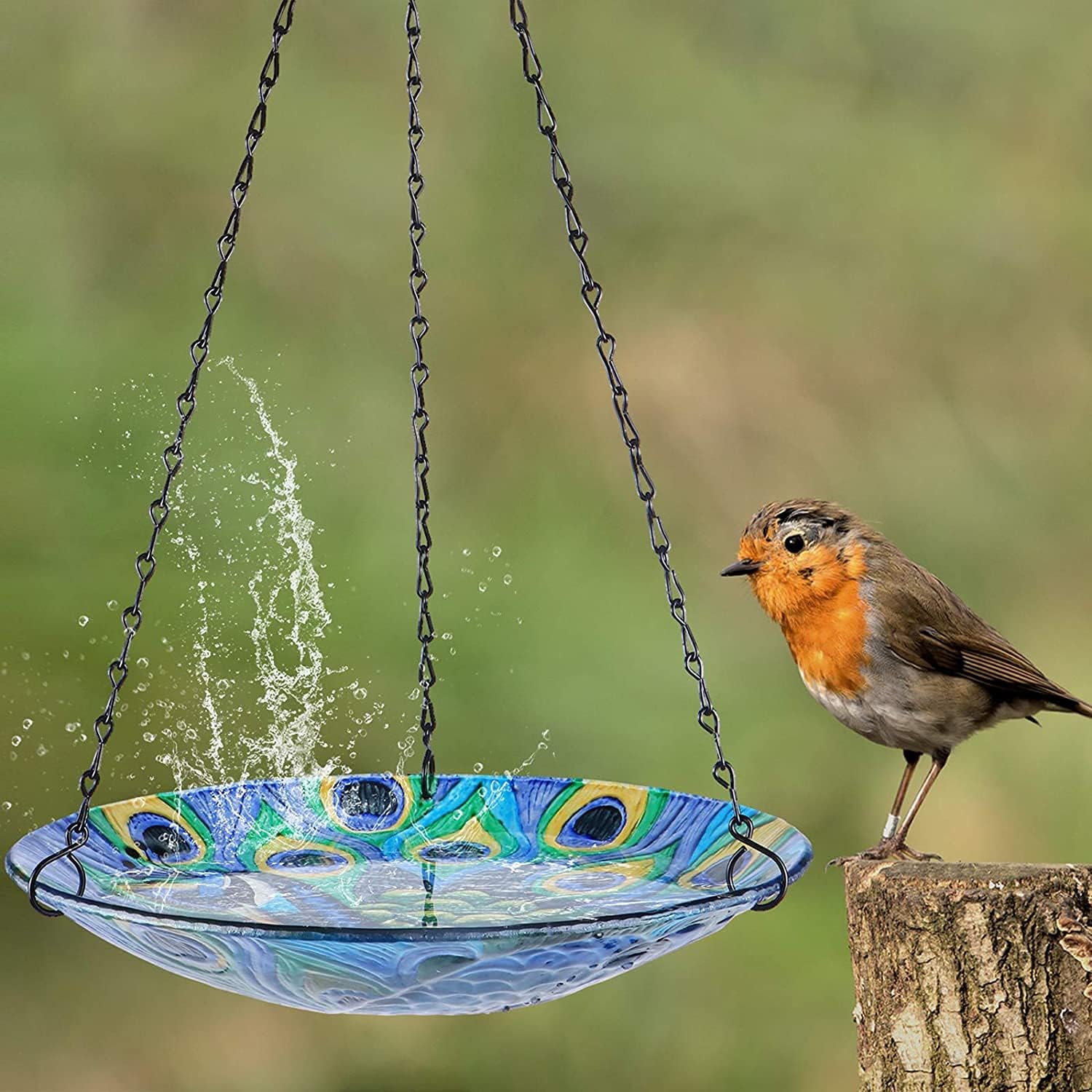 VCUTEKA Bird Bath Hanging for Outdoor Glass Small Bird Feeder Bowl Gar